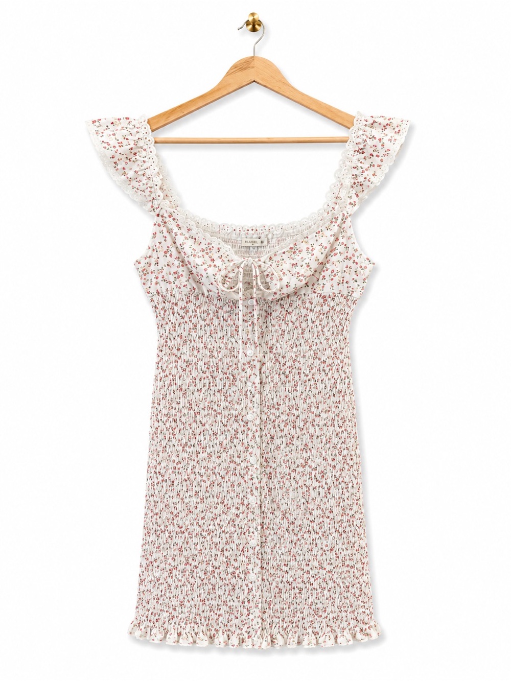 O. Vianca Romantic Floral Smocked Mini Dress Coquette Size Large
